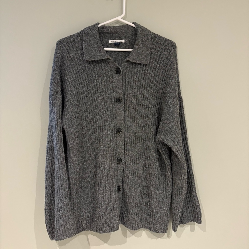 American Eagle Outfitters Charcoal Button-Up Cardigan